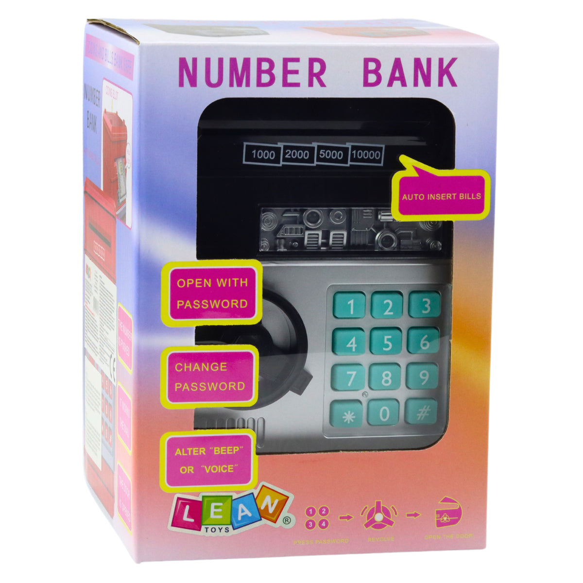 Atm Safe Piggy Bank Lights Sounds Pin Code Black
