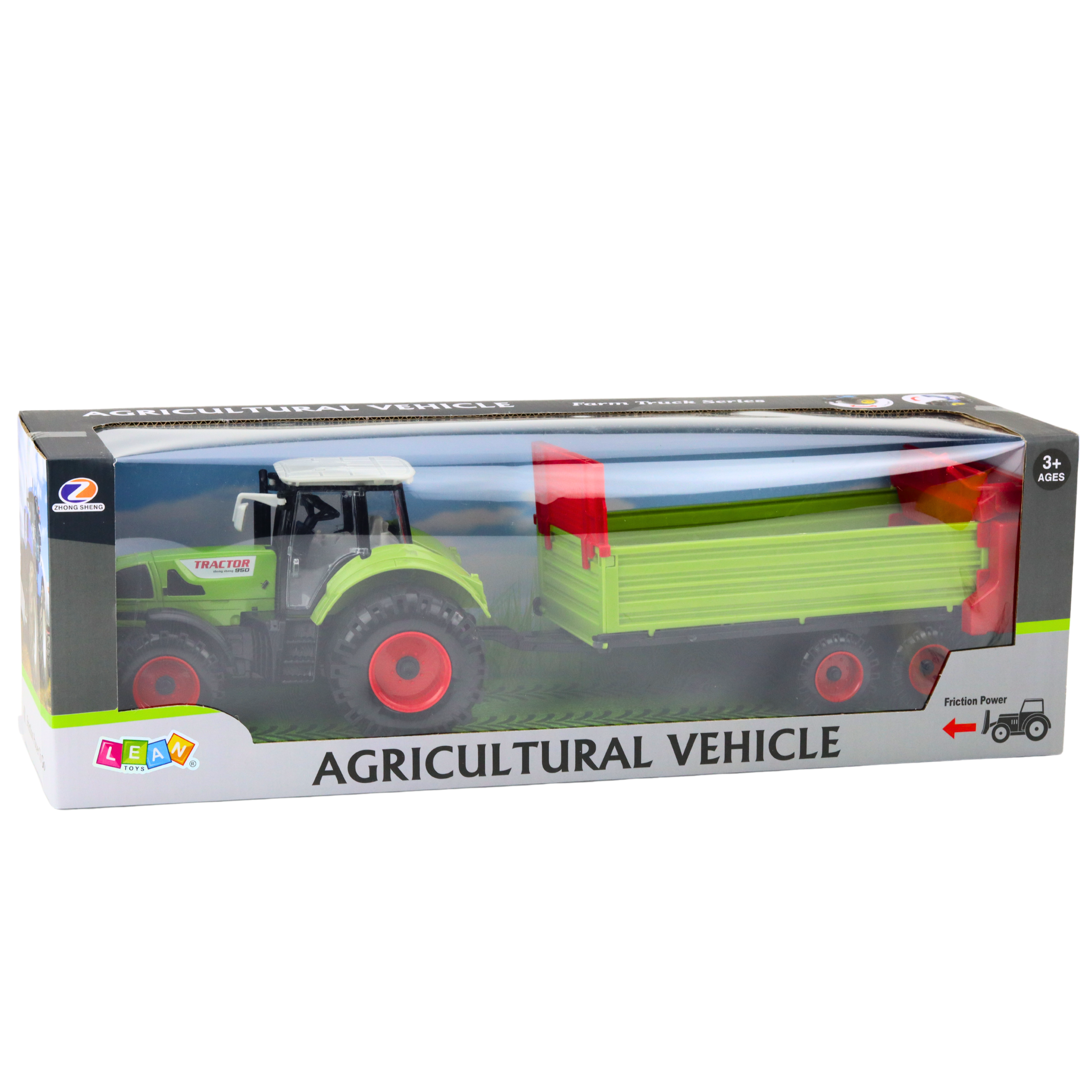 Tractor With Trailer Friction Drive Opening Hood Doors Green