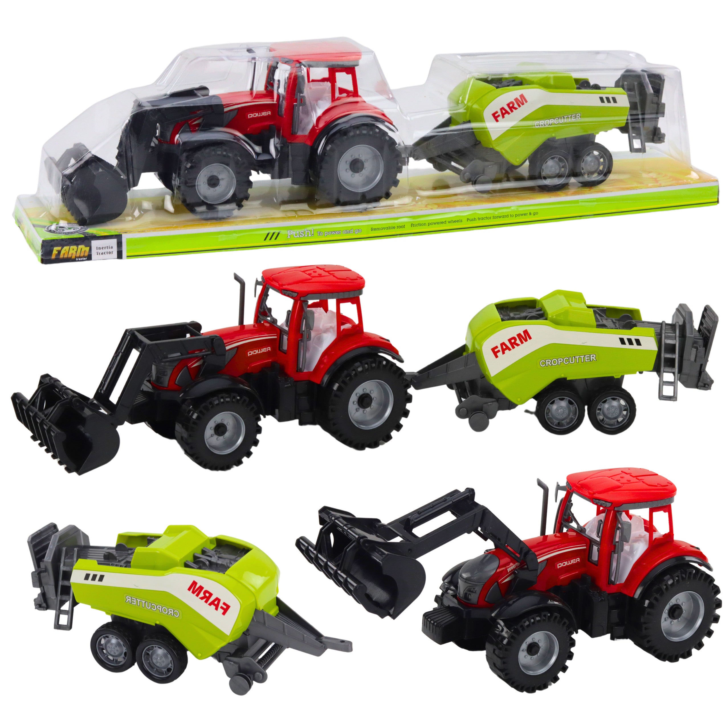 Set Of Tractor With Loader And Agricultural Baler Red