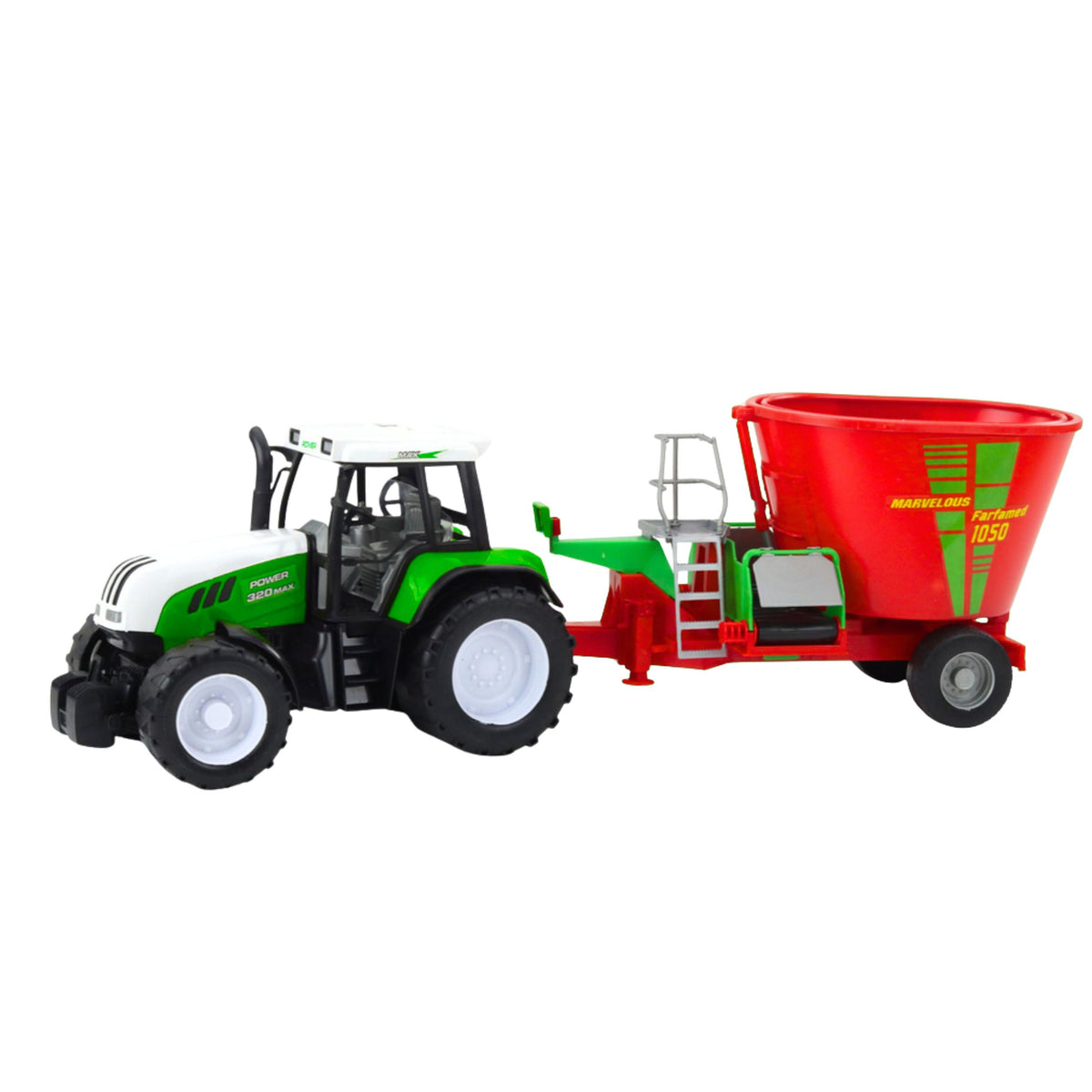 Green Agricultural Tractor With Trailer And Feed Mixer 50cm