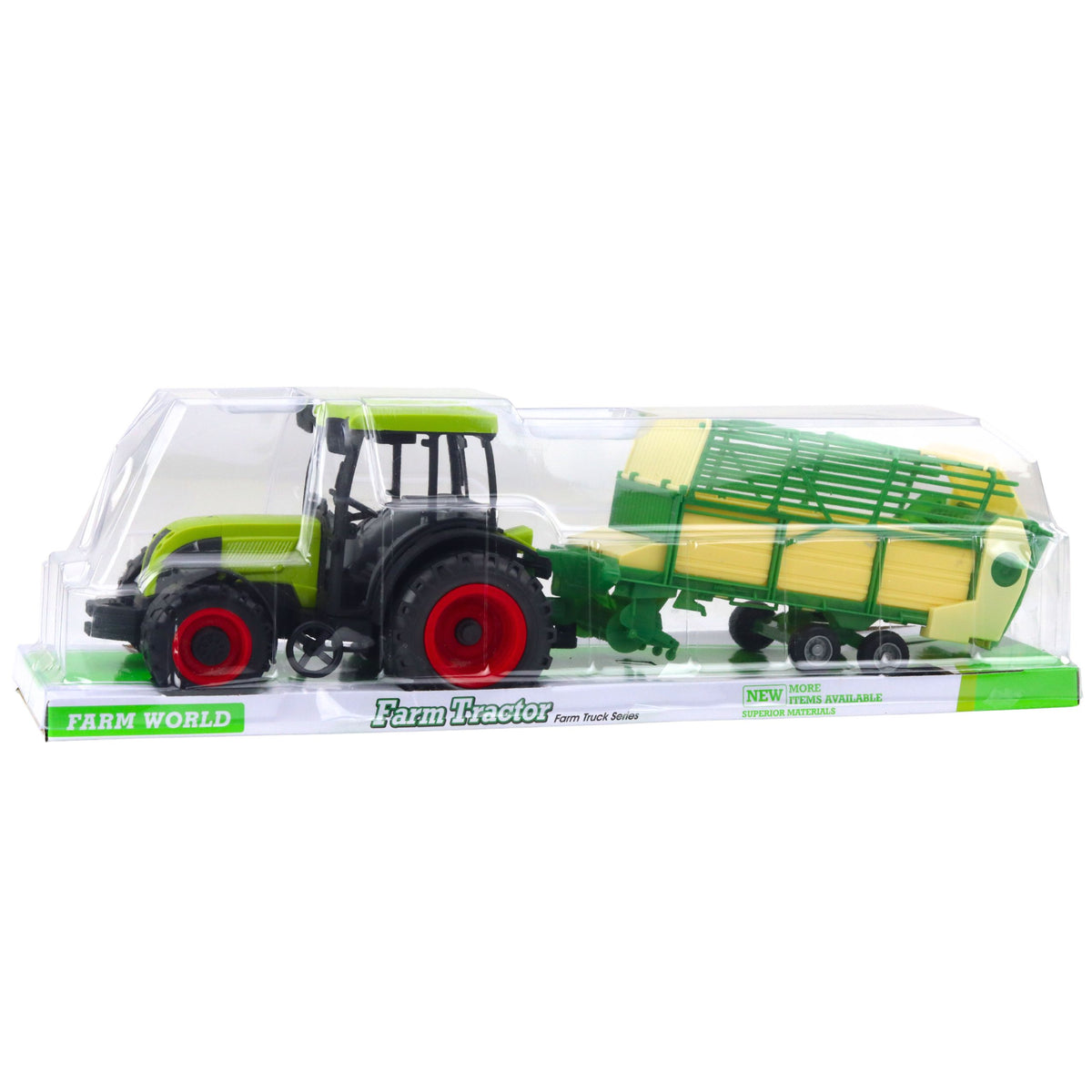 Mezőgazdasági traktor zöld és sárga pótkocsival, zöld 50 cm