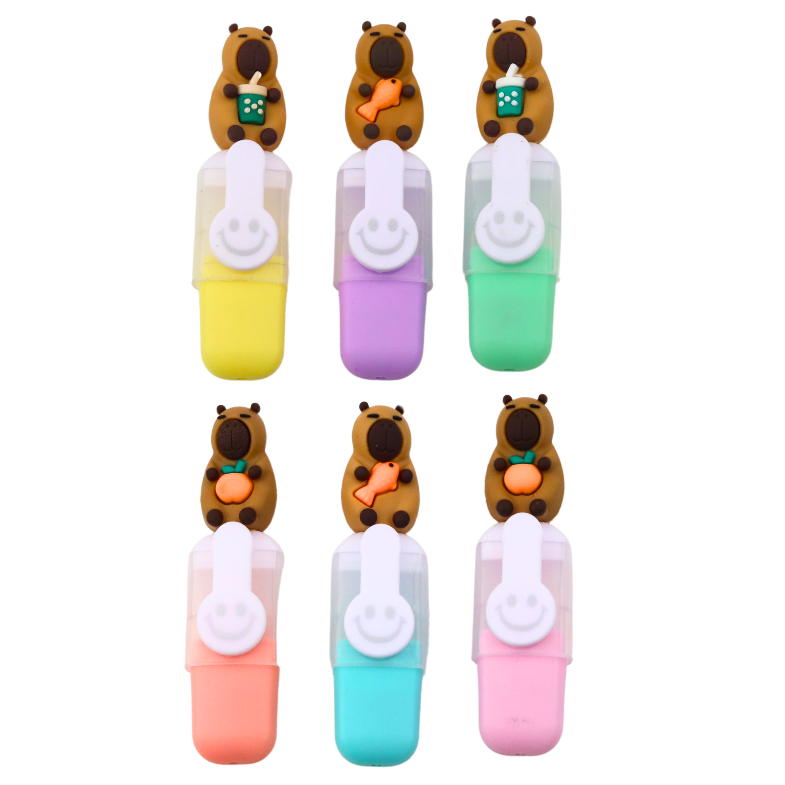 Capybara Mini Highlighter Set In Case Colorful Pastel 6pcs