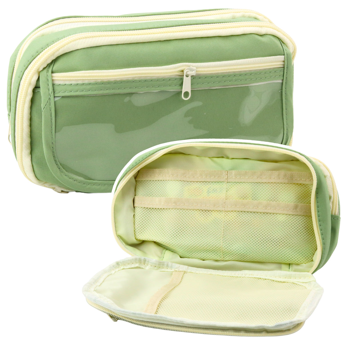 School Pencil Case Two-compartment With Pockets Capacious Green 22cm