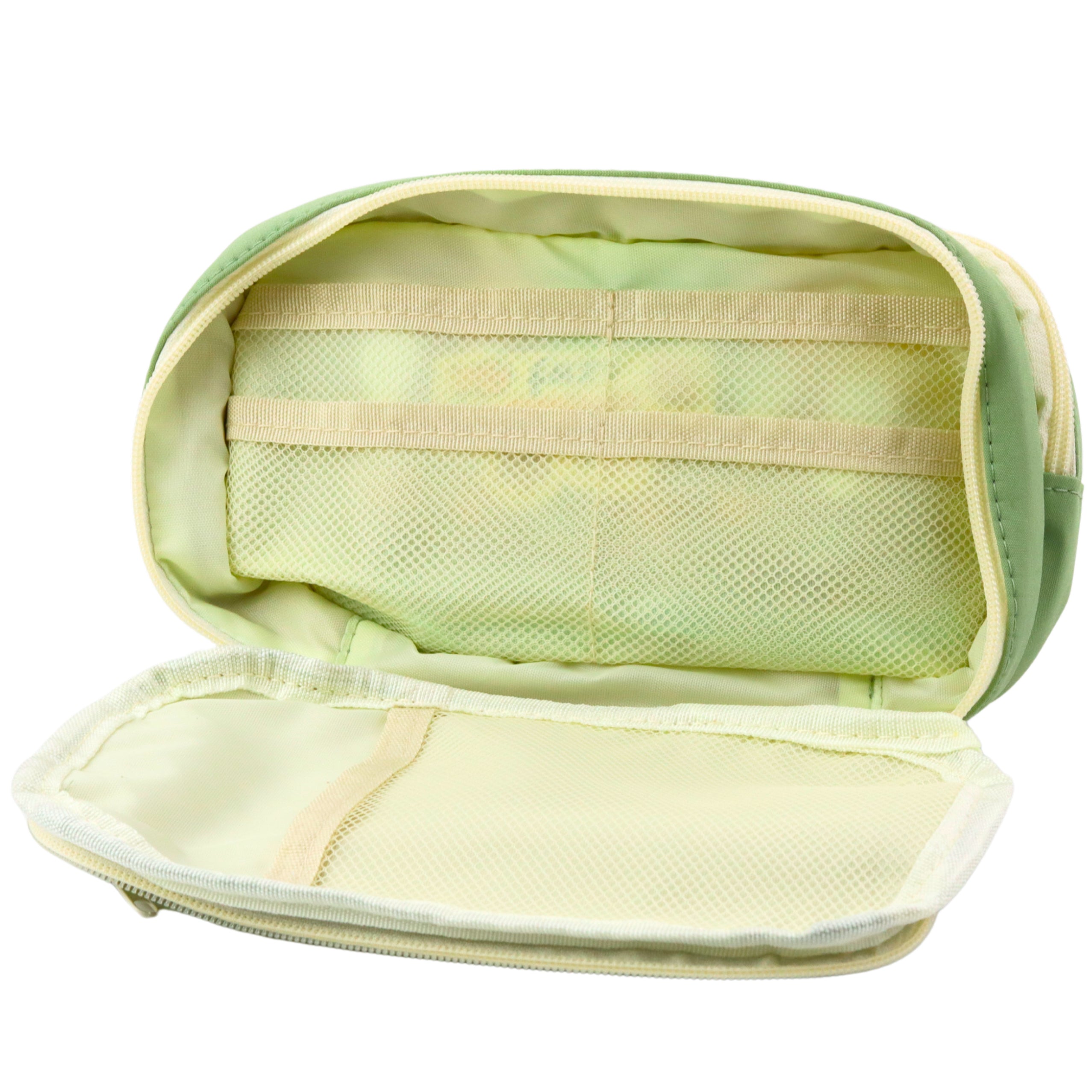 School Pencil Case Two-compartment With Pockets Capacious Green 22cm