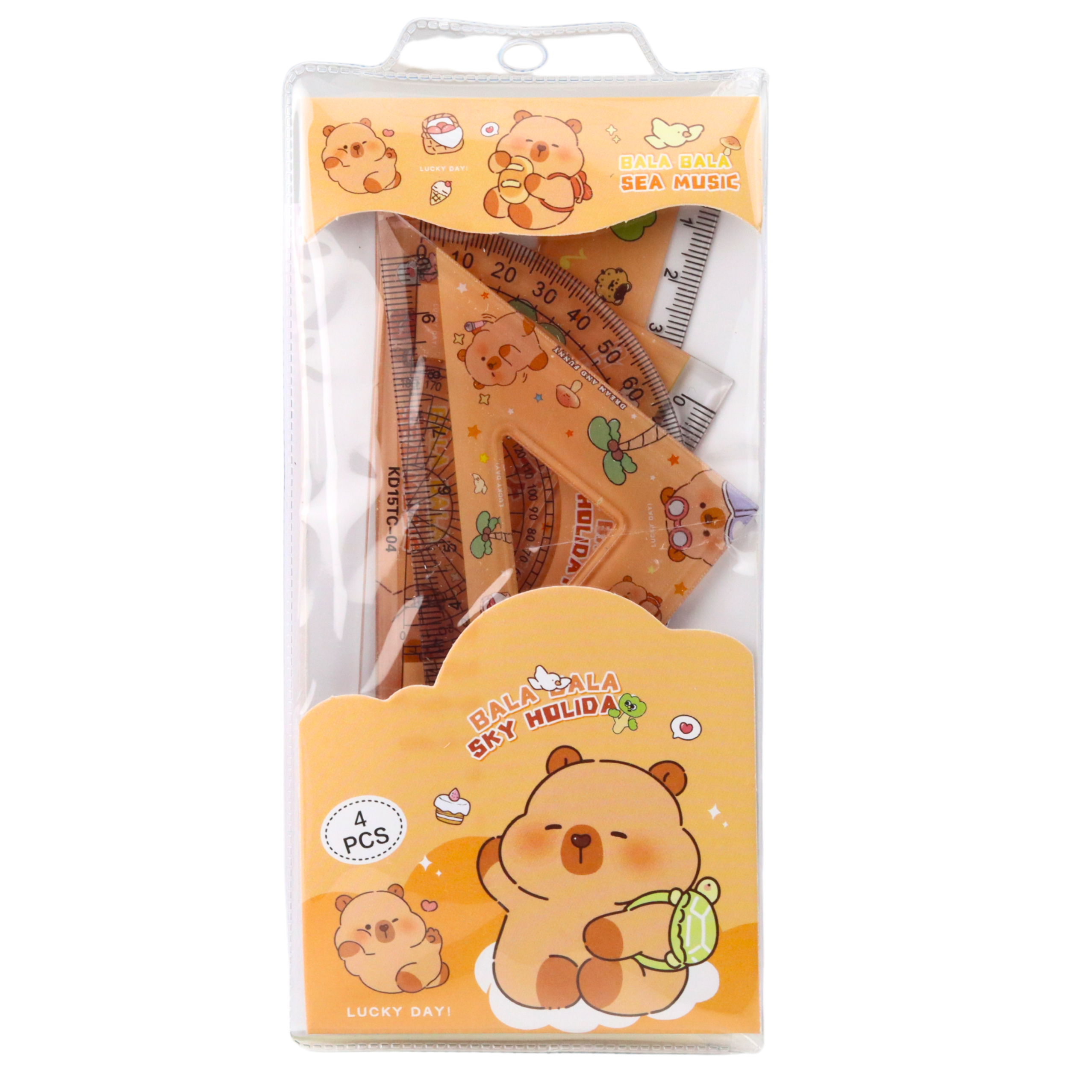 Set Of Geometric Tools Capybara Ruler Protractor Squares 4pcs