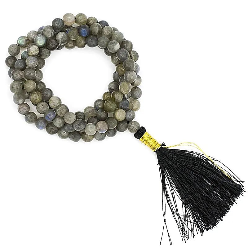 Mala Labradorite Aa Quality 108 Beads + Brocade Bag - 0.6 Cm