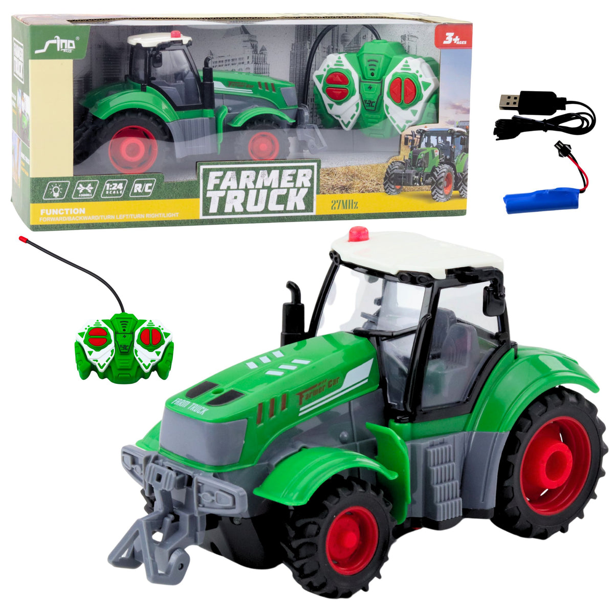 Remote Controlled Rc Agricultural Tractor Green 1:24