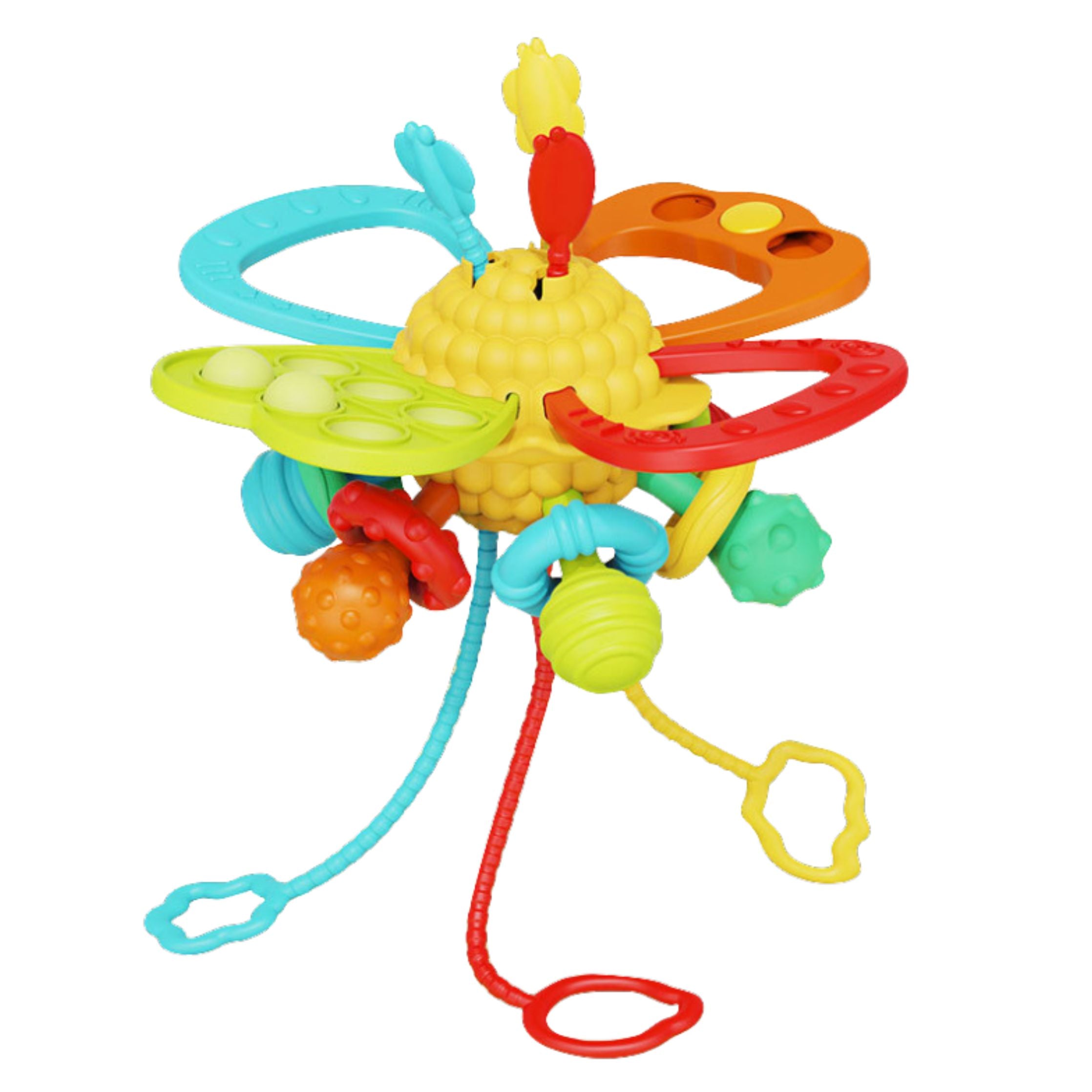 6-in-1 Sensory Toy Teether Pull Strings Pop-it Colorful