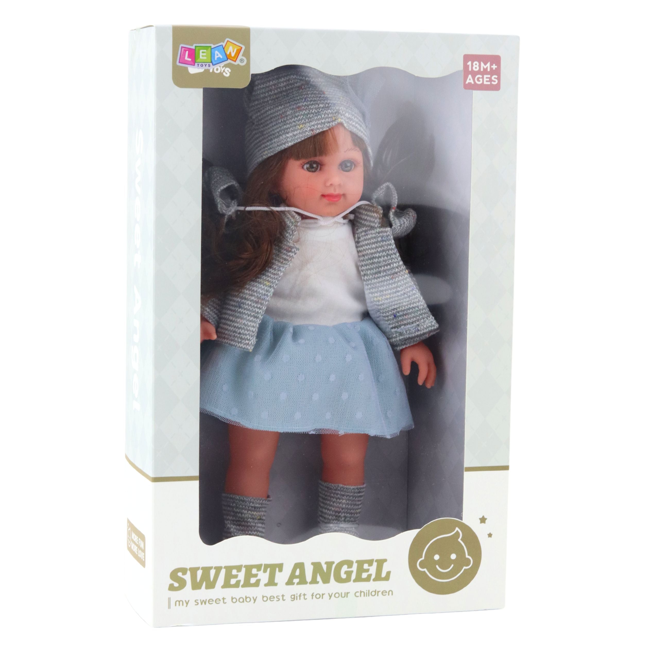 Doll In A Blue Dress Hat Sweater Gloves 36.5 Cm