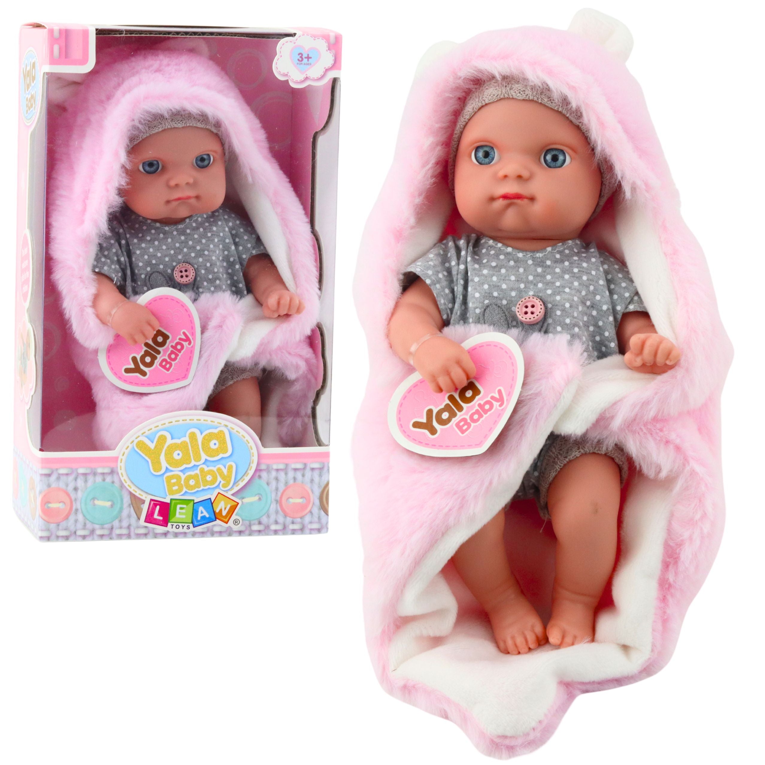 Babypuppe Im Grauen Pyjama Mit Rosa Hasendecke 23 Cm