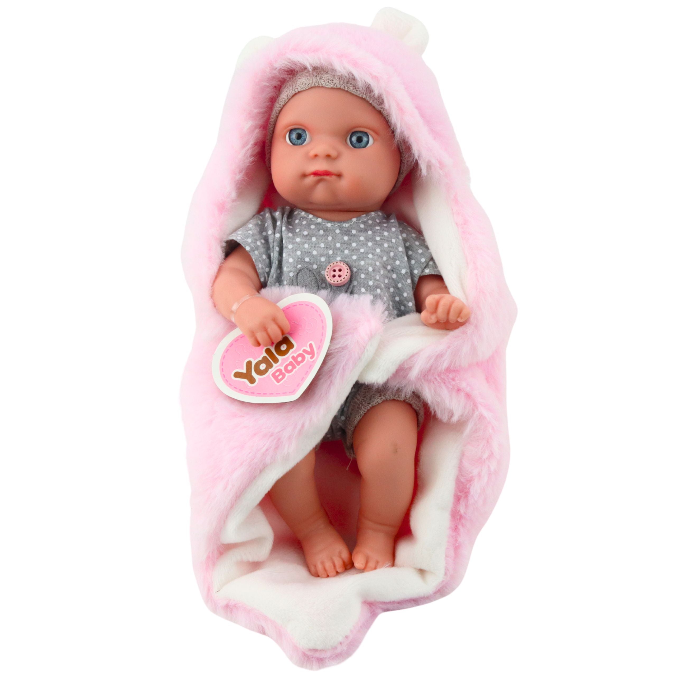 Babypuppe Im Grauen Pyjama Mit Rosa Hasendecke 23 Cm
