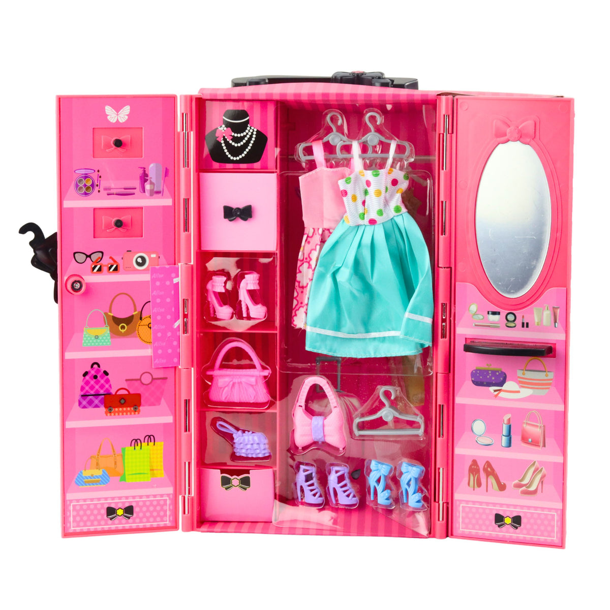 Doll With Wardrobe Accessories Pink Clothes Fashion Dress Up Set