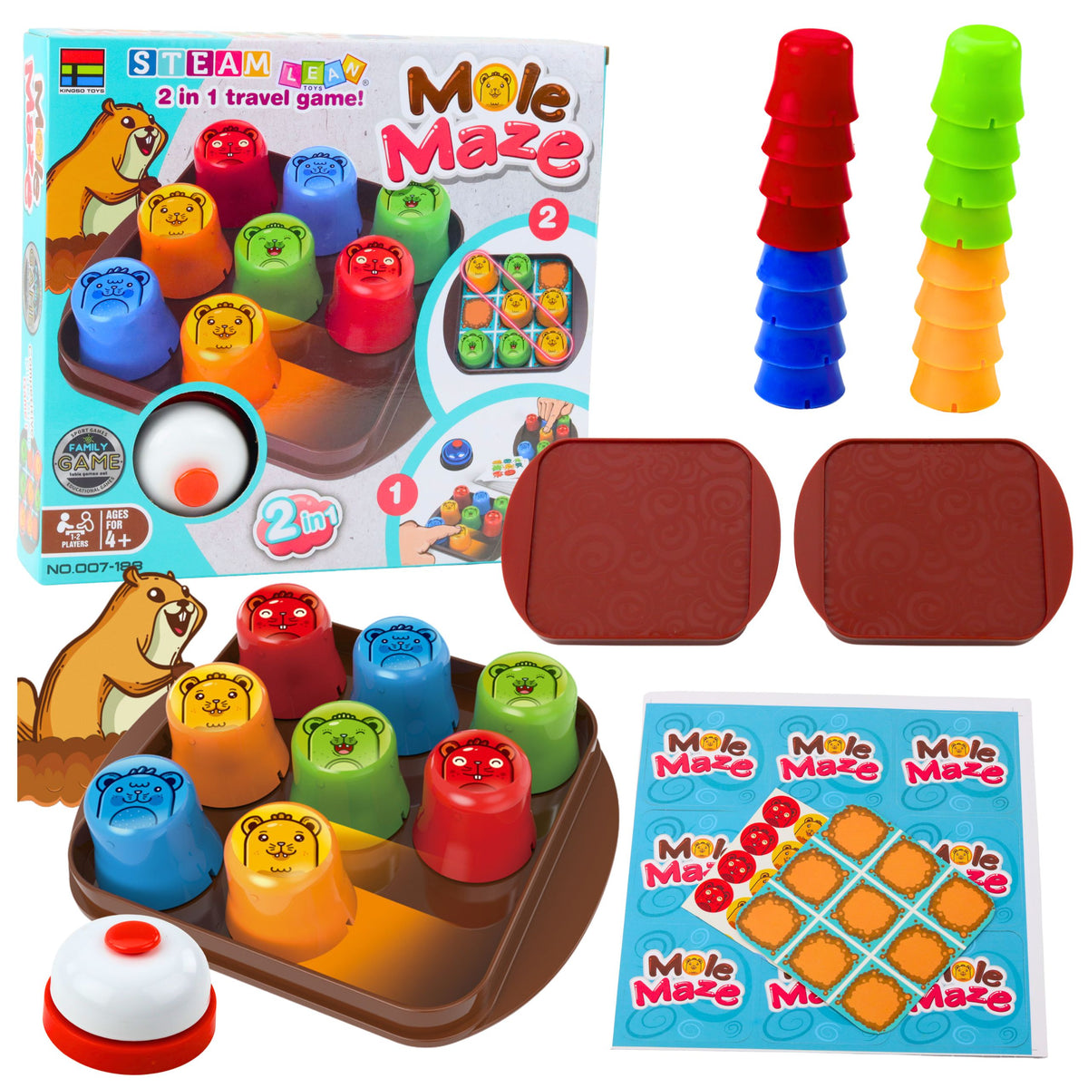 Gioco di abilità 2in1 nel labirinto della talpa Coppe veloci Tic Tac Toe