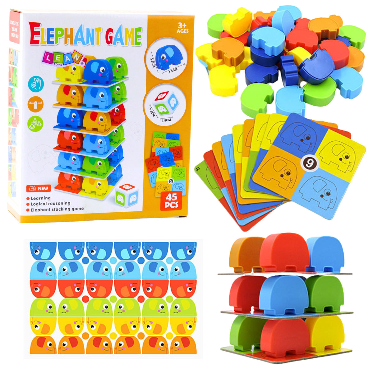 Family Arcade Game Elephant Tower Stacking 45 Pcs.