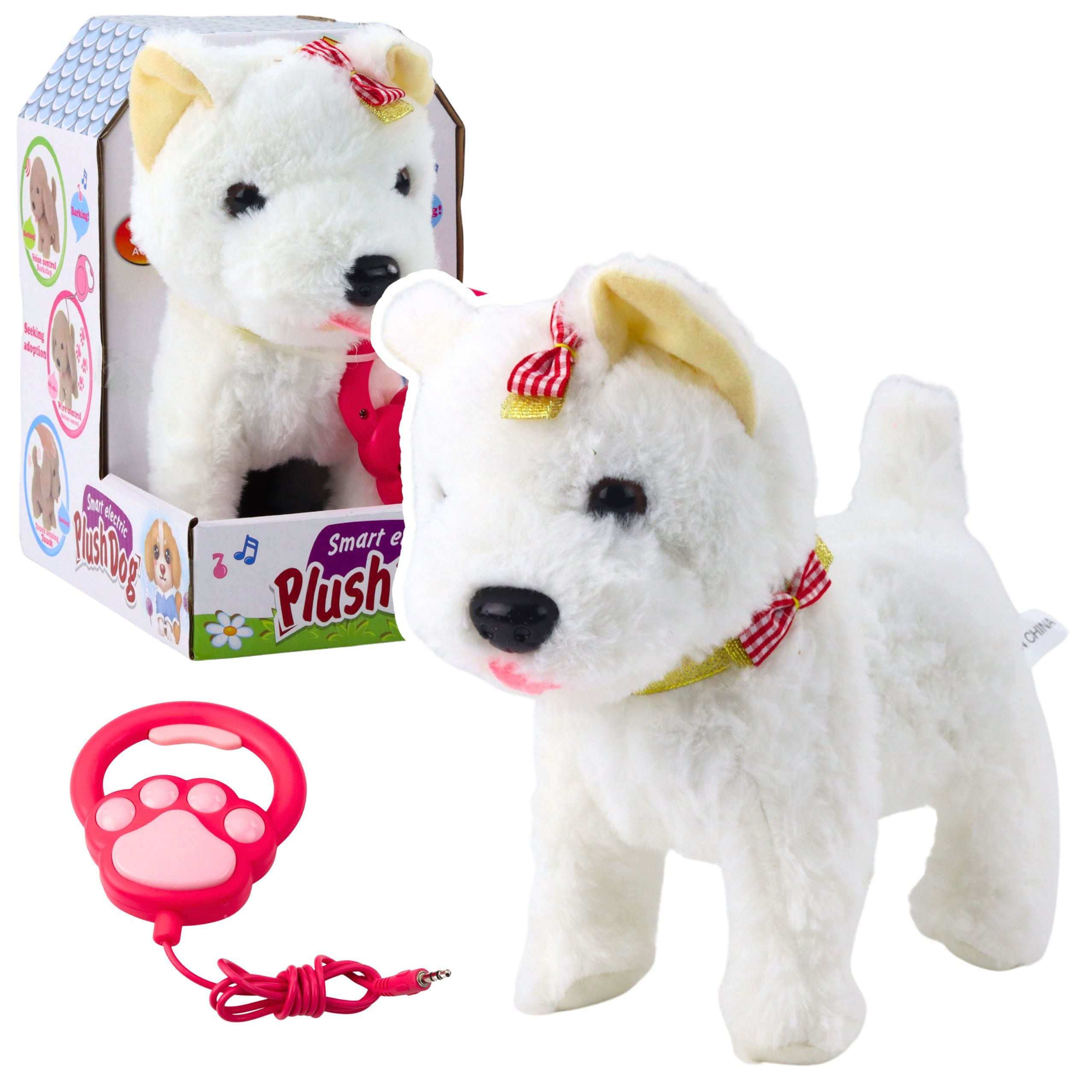 Interactive Dog With Bows On A Leash Walks And Barks White