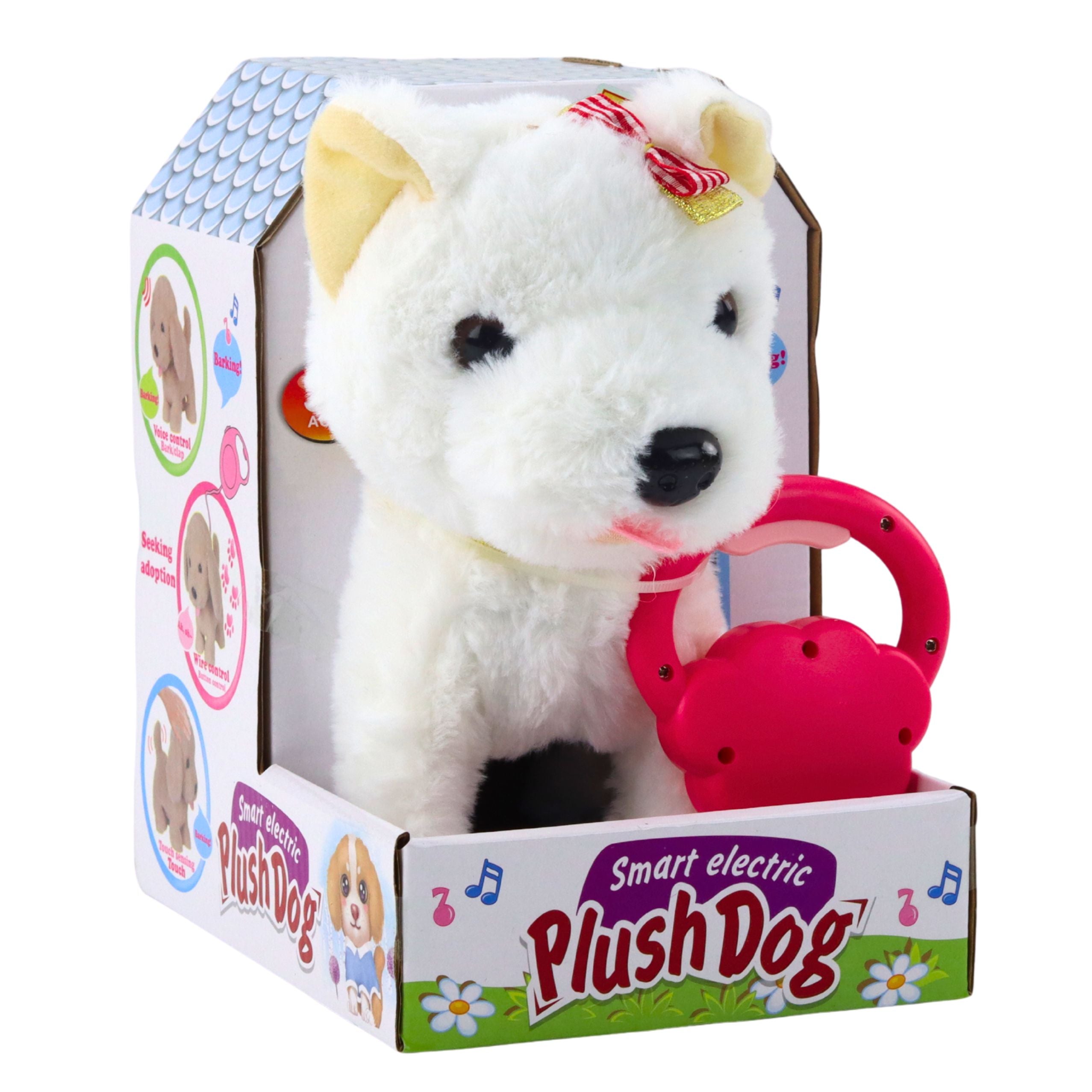 Interactive Dog With Bows On A Leash Walks And Barks White