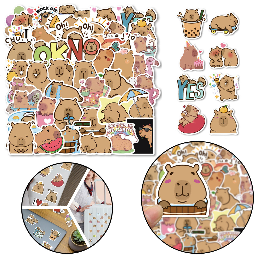 Set Of Capybara Paper Stickers Various Patterns 100pcs.