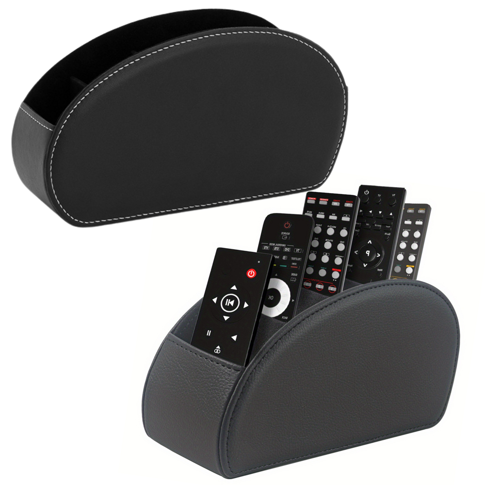 Remote Control Organizer Box 5 Compartments Black Eco-leather