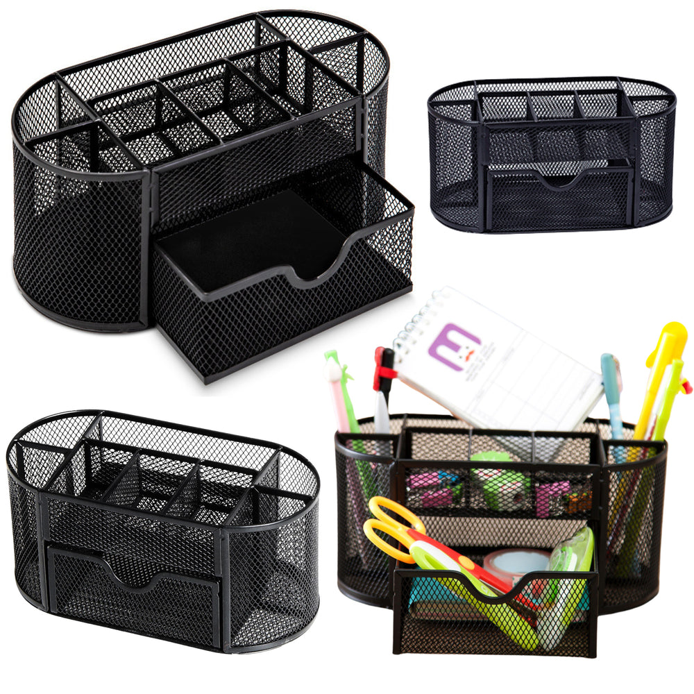 Metal Office Supplies Organizer Container With Drawer Black