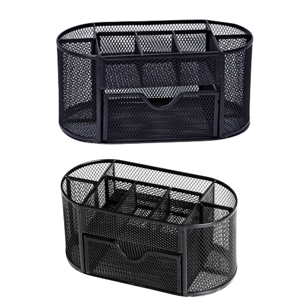 Metal Office Supplies Organizer Container With Drawer Black