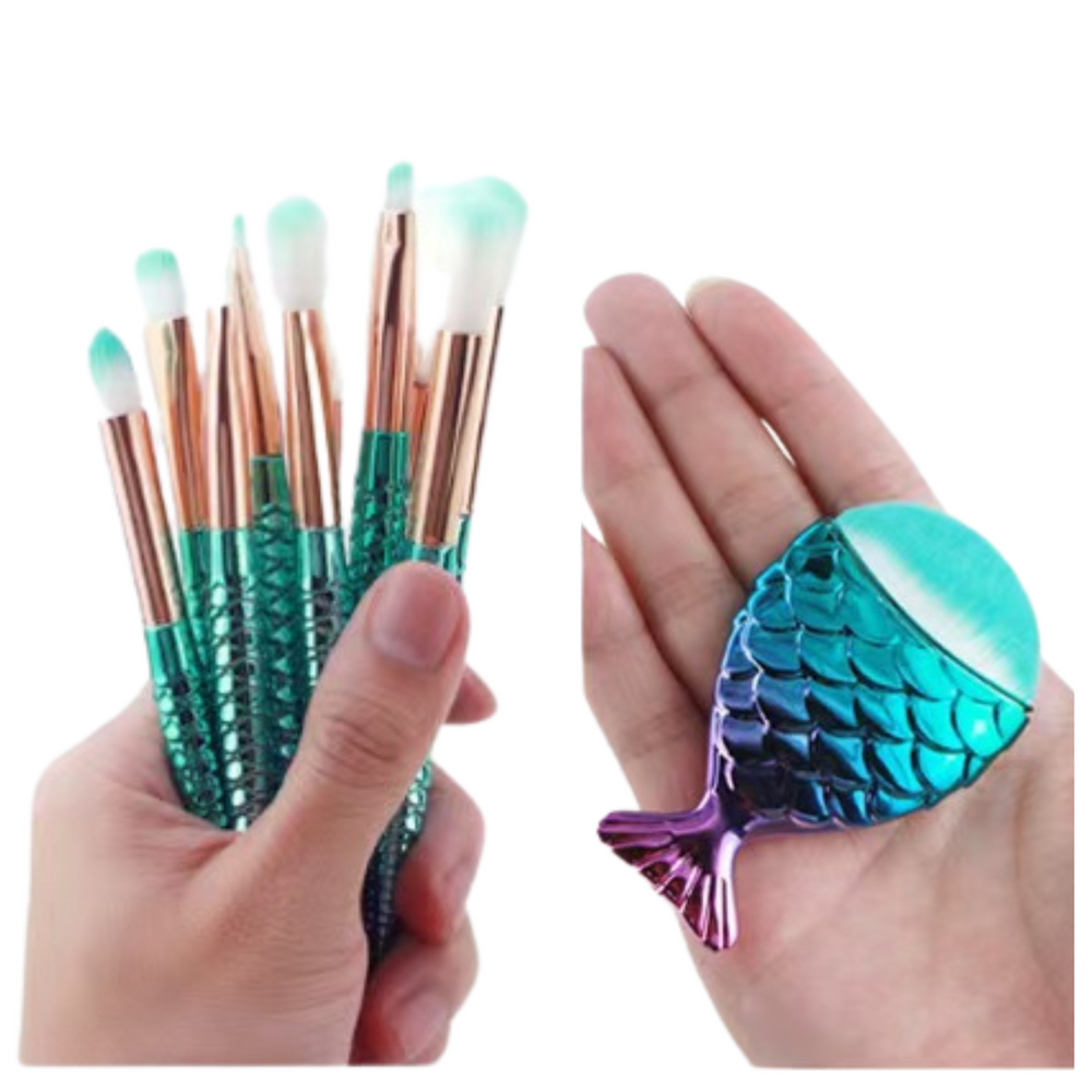 Mermaid Tail Makeup Brush Set Purple-green 8pcs.