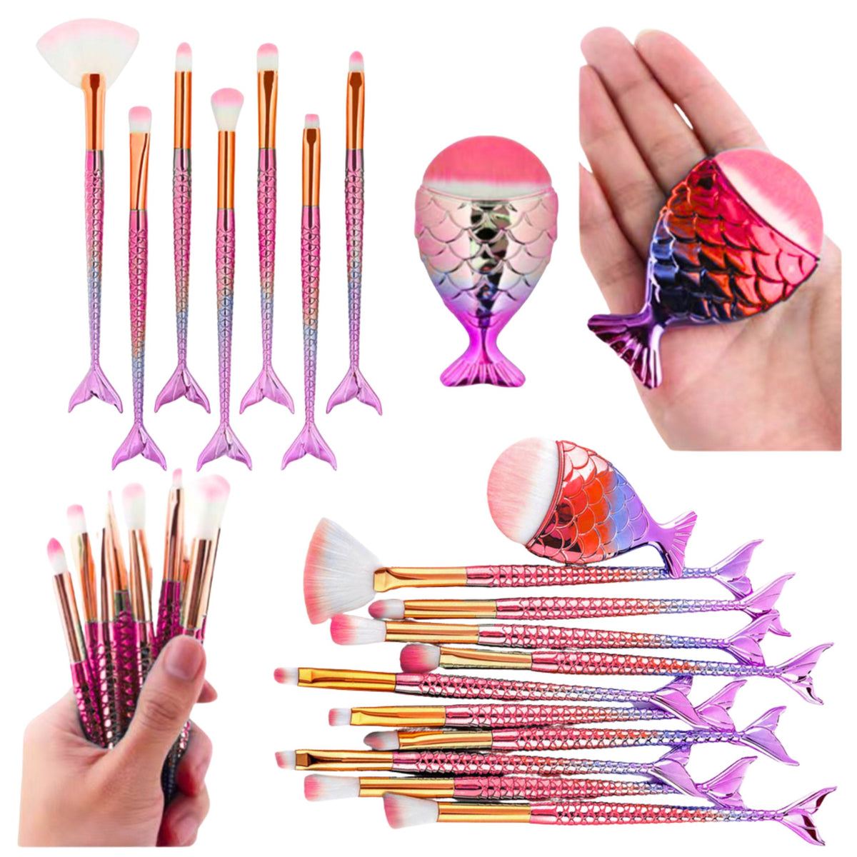 Mermaid Tail Makeup Brush Set Purple-pink 8pcs.