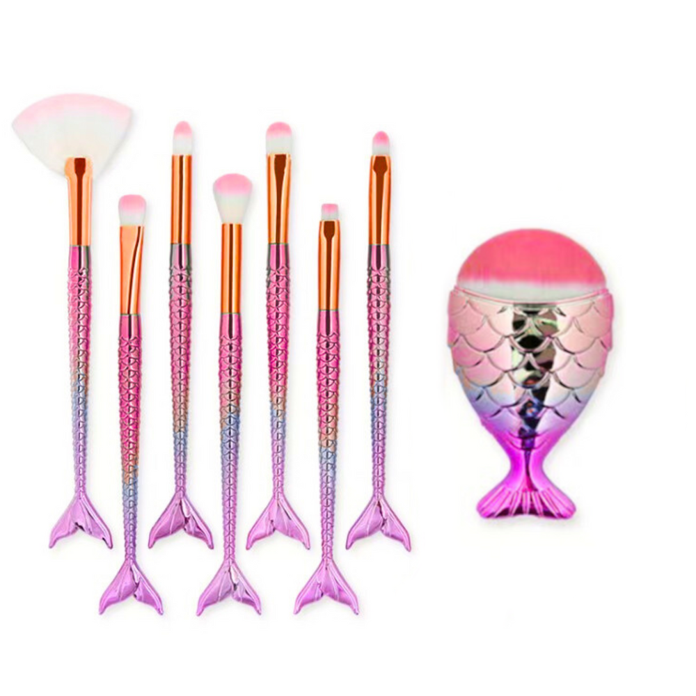 Mermaid Tail Makeup Brush Set Purple-pink 8pcs.