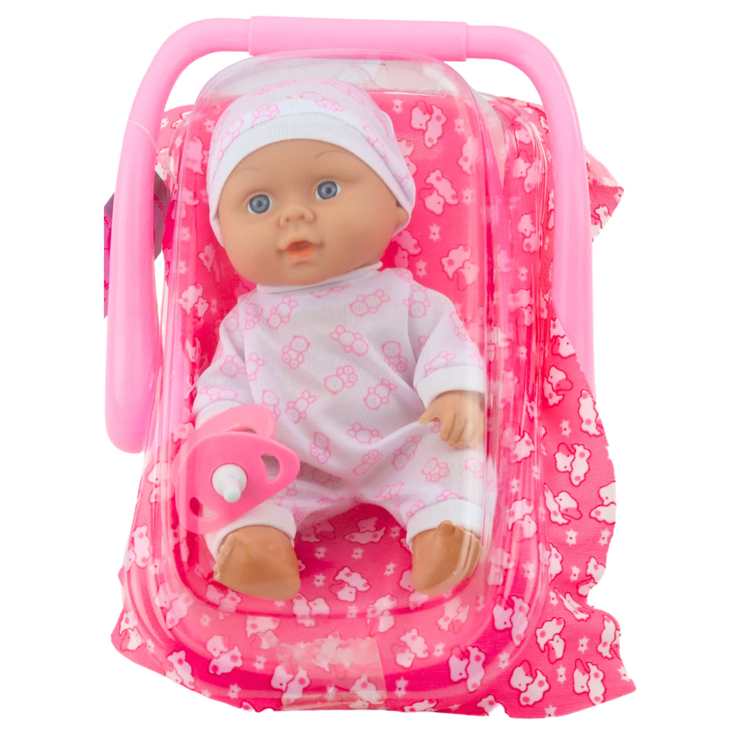 Baby Doll In Carrier Pajamas Cap Pacifier Pink