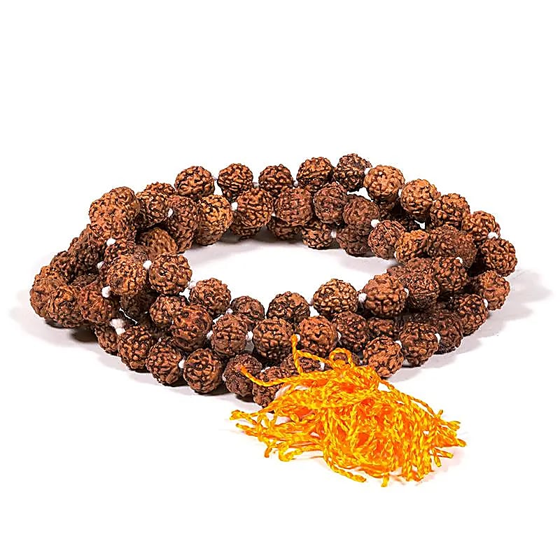Mala Rudraksha 108 Perline Con Nappa Arancione - 0,8 Cm Set Da 3 Pz