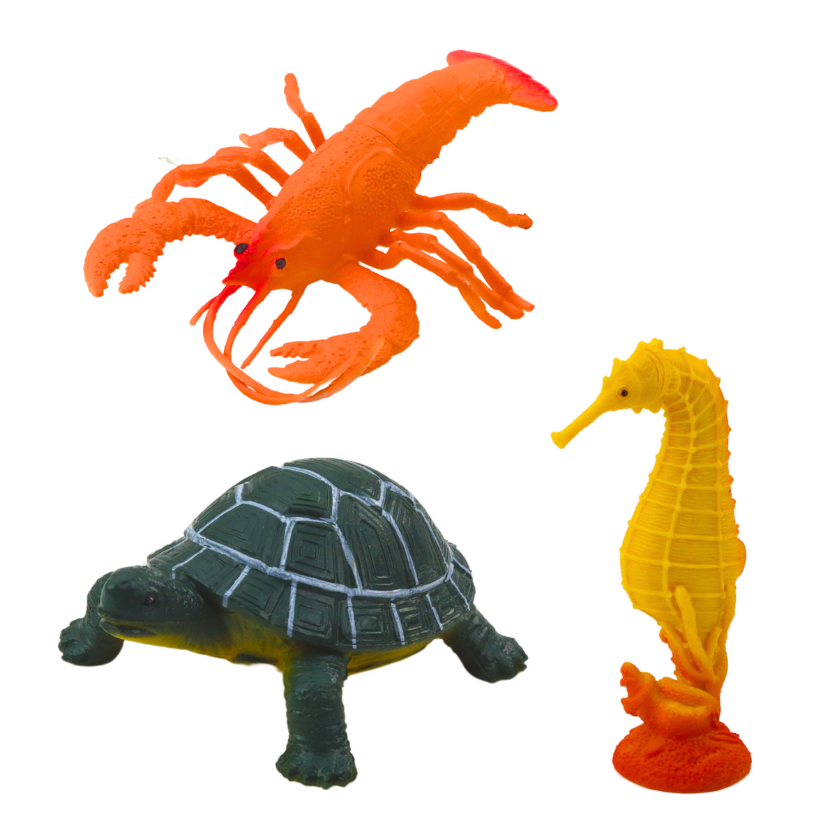 Ensemble de figurines d'animaux marins : requin marteau, épaulard, cheval, homard, tortue, 6 pièces