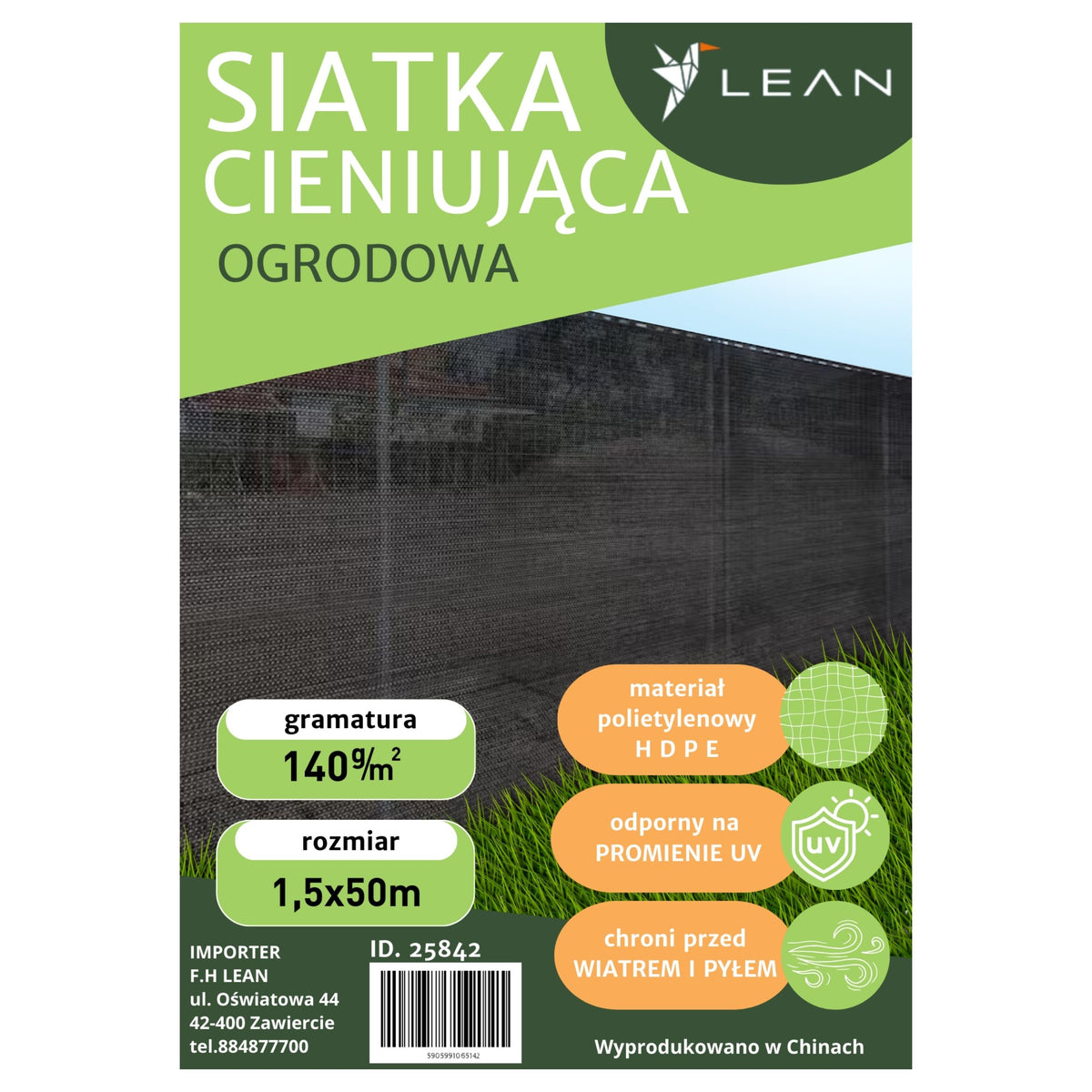 Shade Net For Fence Fence Masking Green 1.5m 50m 140g/m²