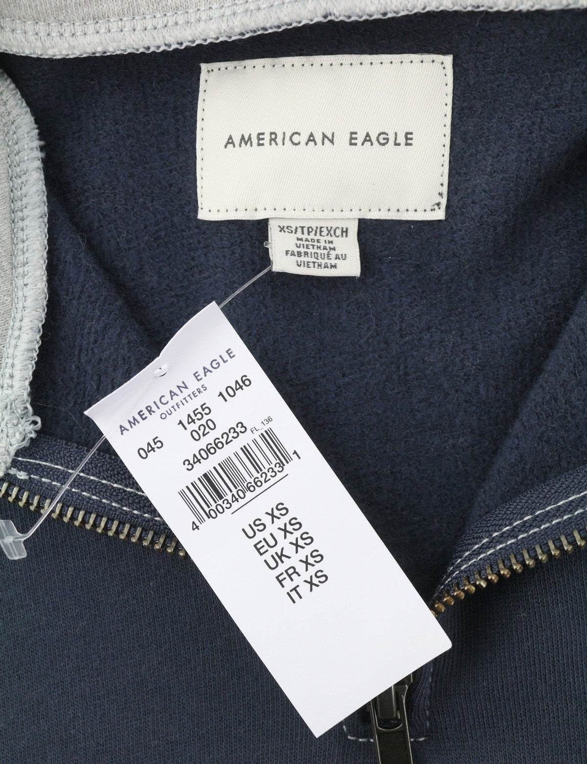 American Eagle Outfitters Hanorac pentru femei, culoare galbenă, cu jumătate de fermoar, gât supradimensionat