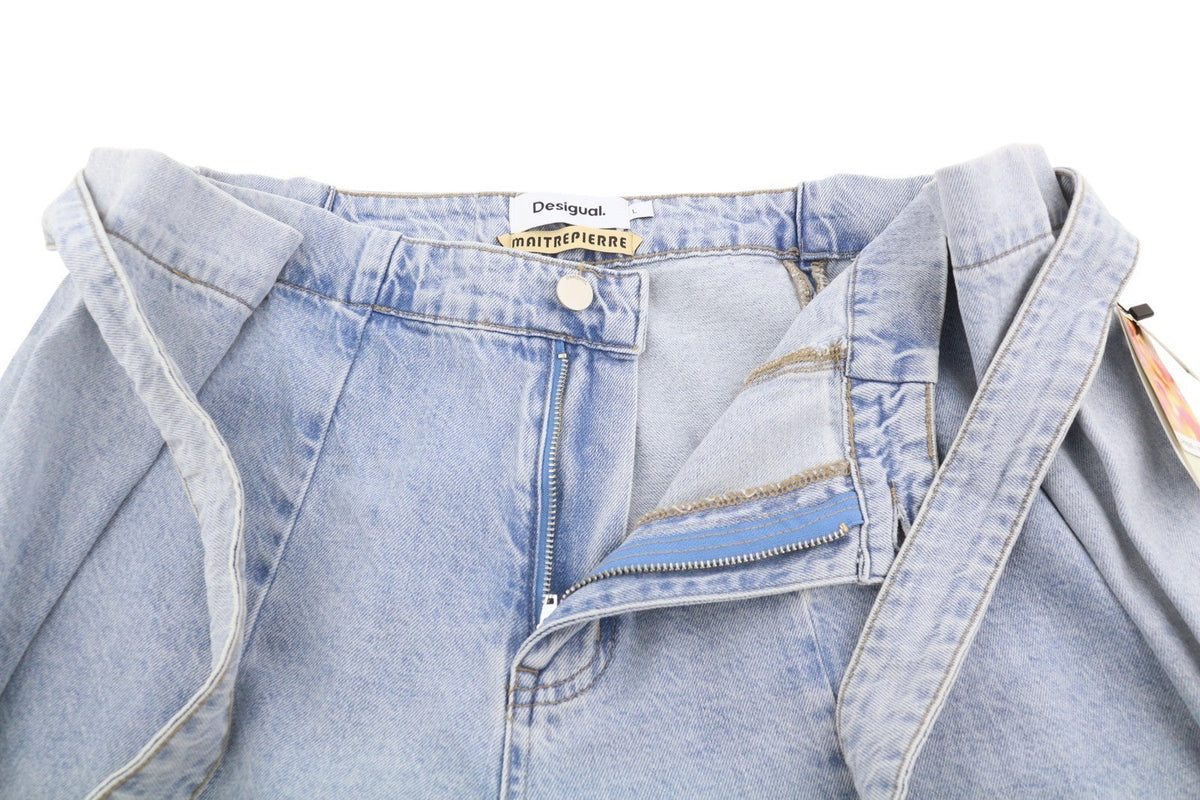 Desigual Denim Marte Women Jeansw32 Blue Fade Wide Leg Side Pleats