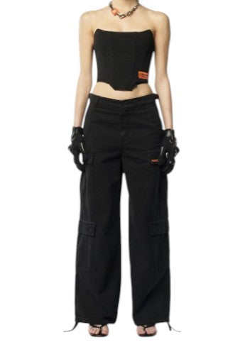Heron Preston Vintage Wash Canvas Cargo Noir Femme Pantalonw35 Low Rrp649
