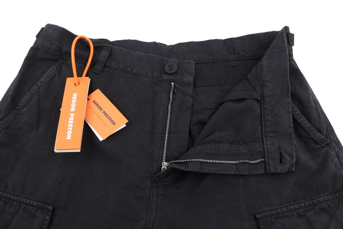 Heron Preston Vintage Wash Canvas Cargo Noir Femme Pantalonw35 Low Rrp649