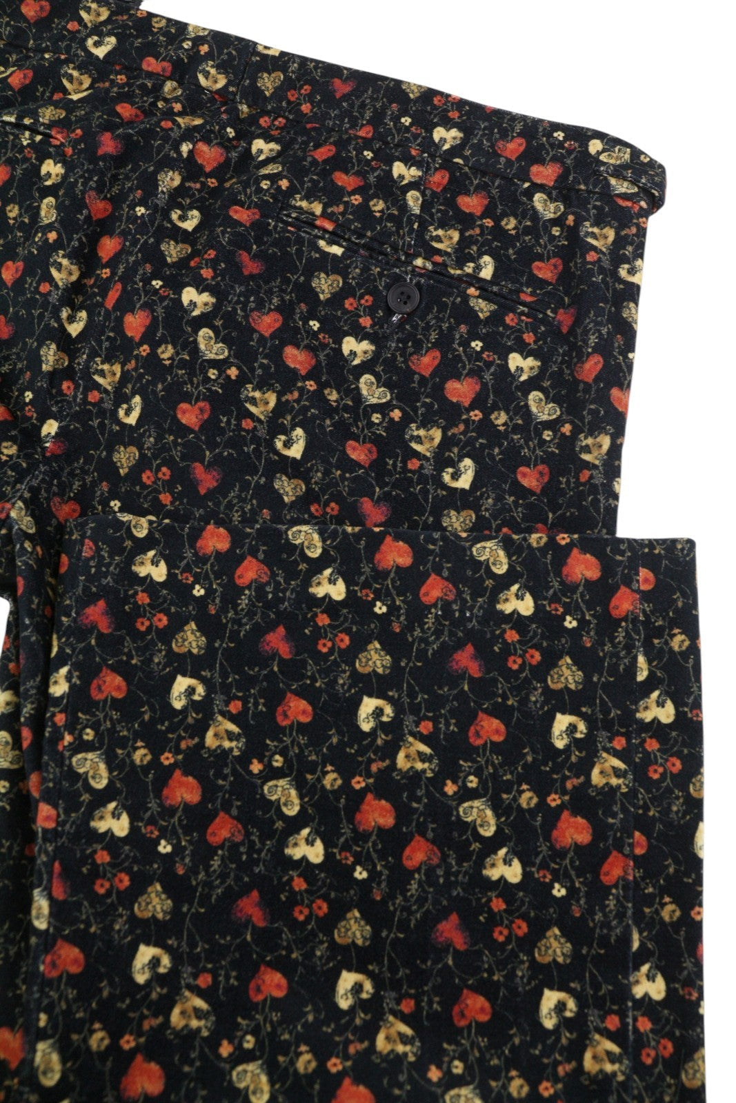 R13 Boy Flare Tuxedo Damesbroek 29 Veelkleurige harten op zwarte zachte Ps26