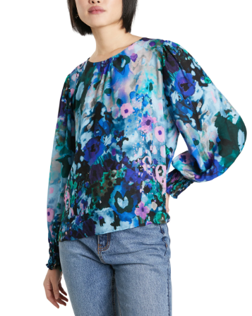 Desigual Blus Cairo Rep Dameblusefarvede blomsterprint lange ærmer