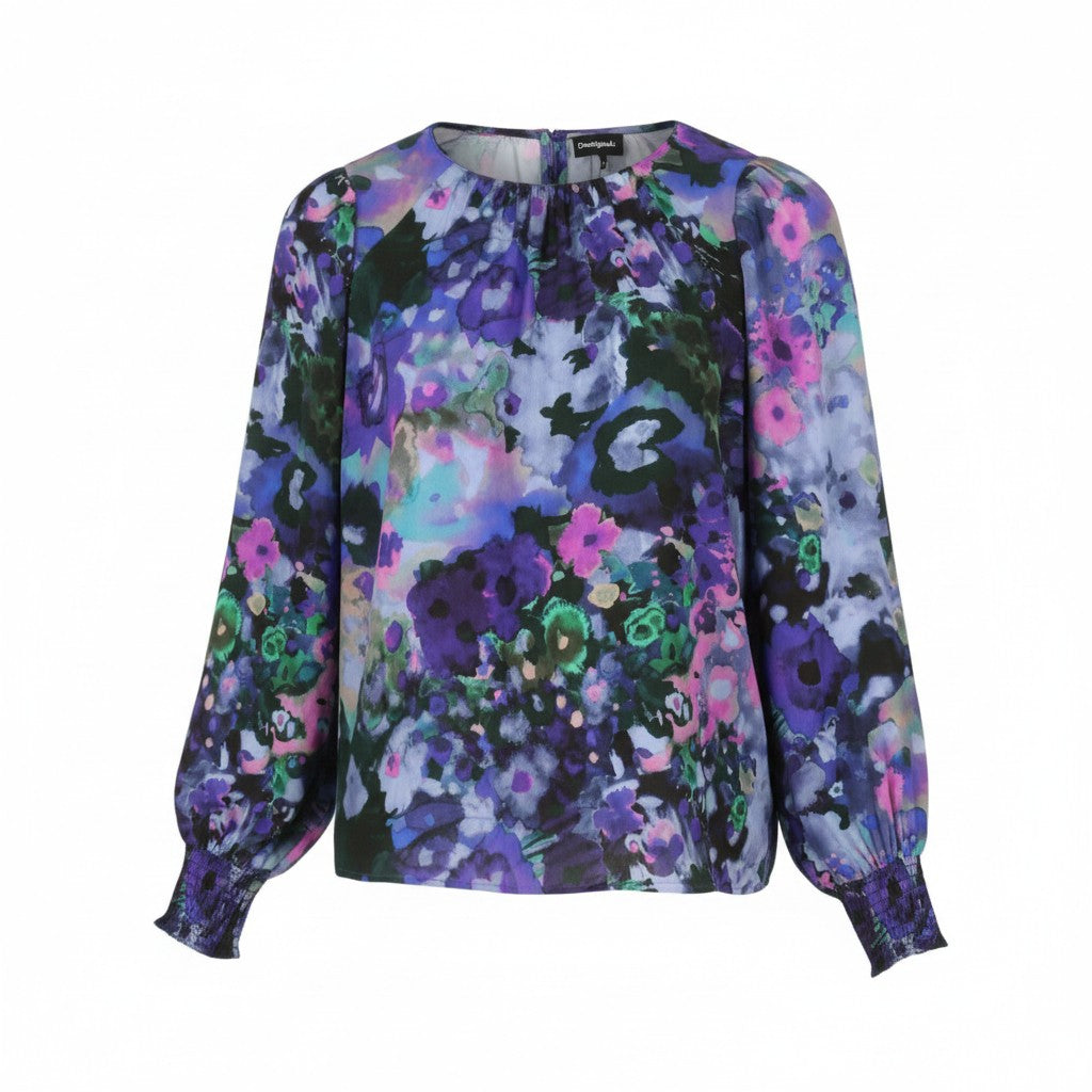 Desigual Blus Cairo Rep Dameblusefarvede blomsterprint lange ærmer