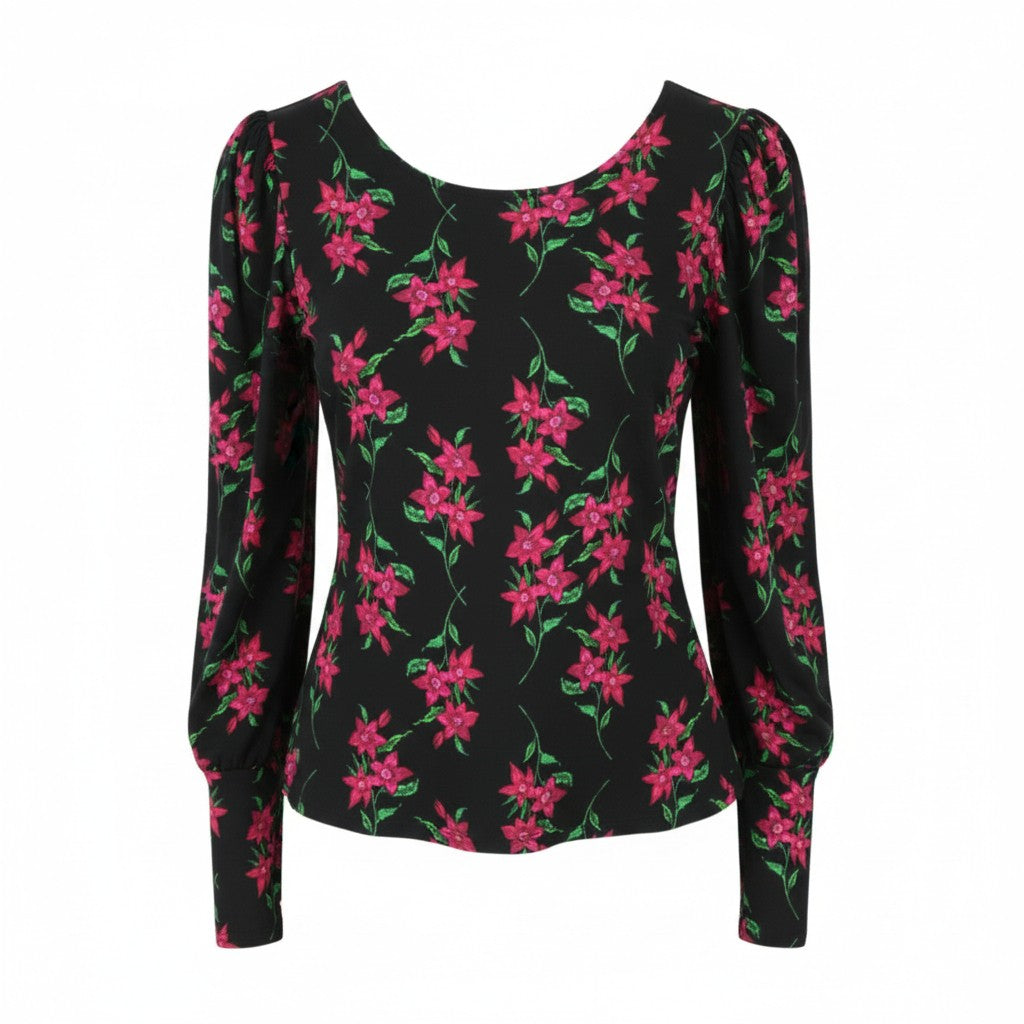 Desigual Ts Kim Mná Blouseblack Priontáil Floral Oscail Ar ais Muinchille Fada