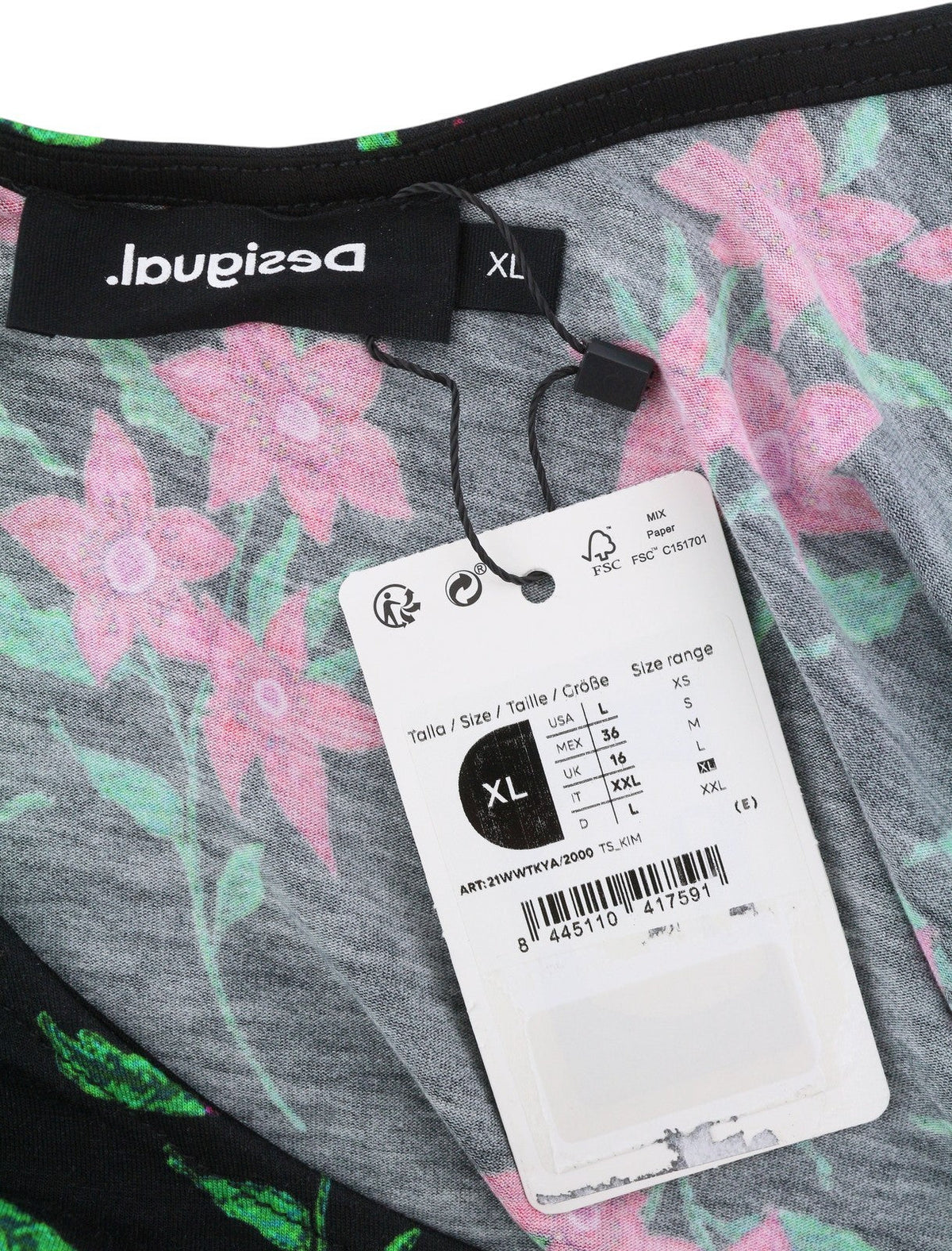 Desigual Ts Kim Mná Blouseblack Priontáil Floral Oscail Ar ais Muinchille Fada