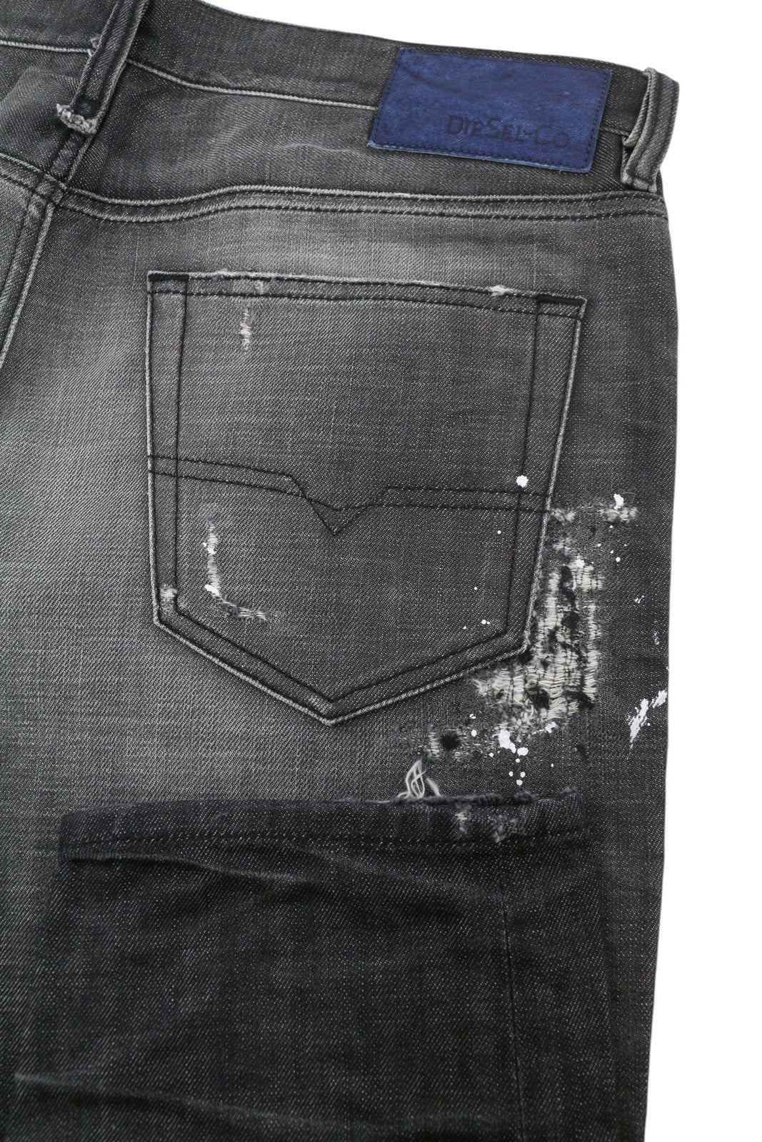 Diesel Mharky 083ab Heren Jeansgrijs Vervaagde Snorharen Geschilderd Distress Rigid