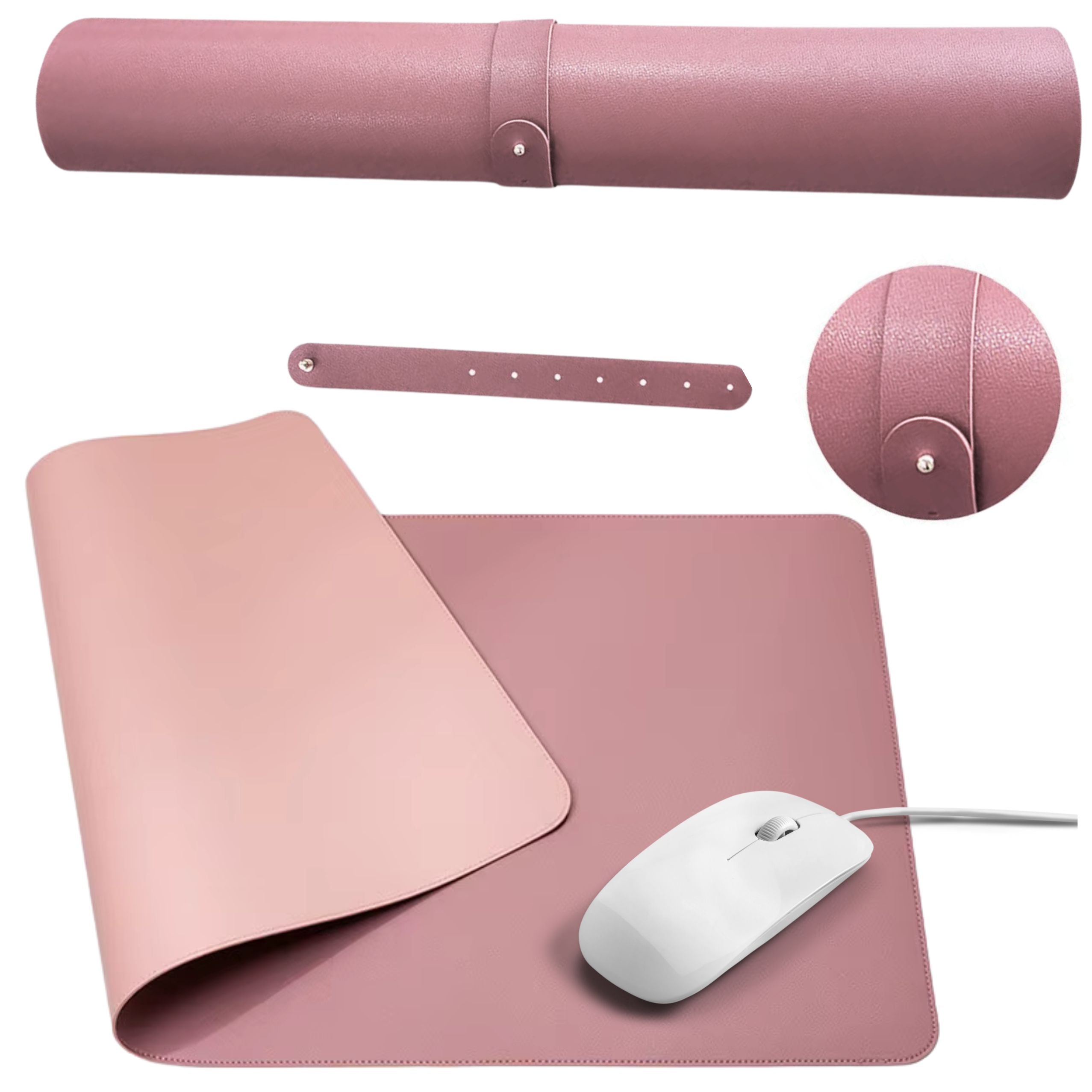 Keyboard Mouse Pad For Desk Double-sided Eco-leather Pink 80x40 Cm