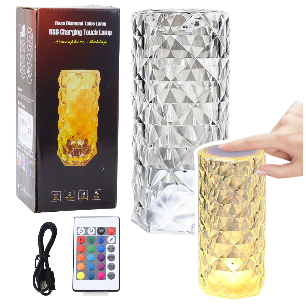 Lampa de noapte cu LED cristal 16 culori Telecomanda tactila
