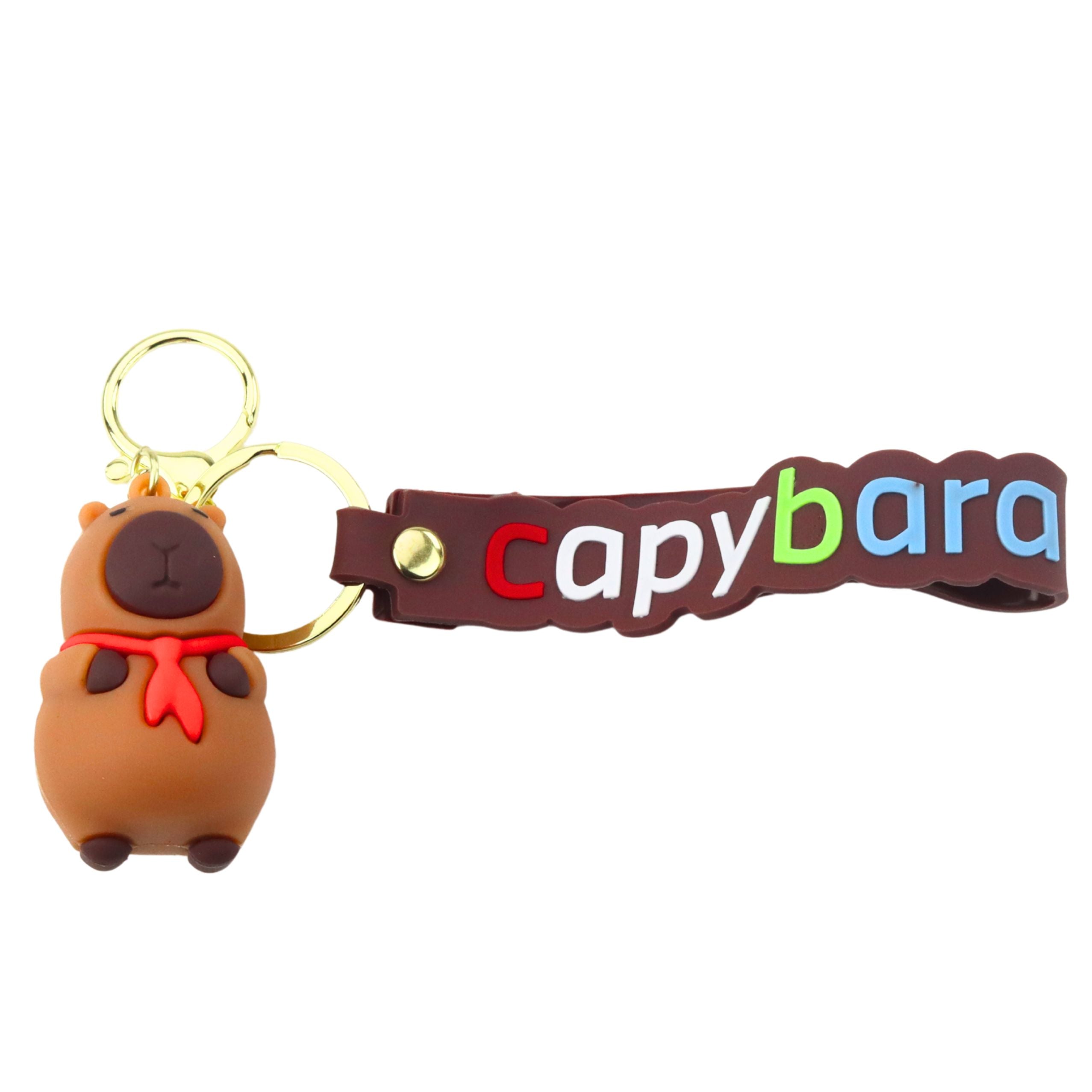 Keychain Capybara Figurine With Red Scarf Pendant Carabiner Ring