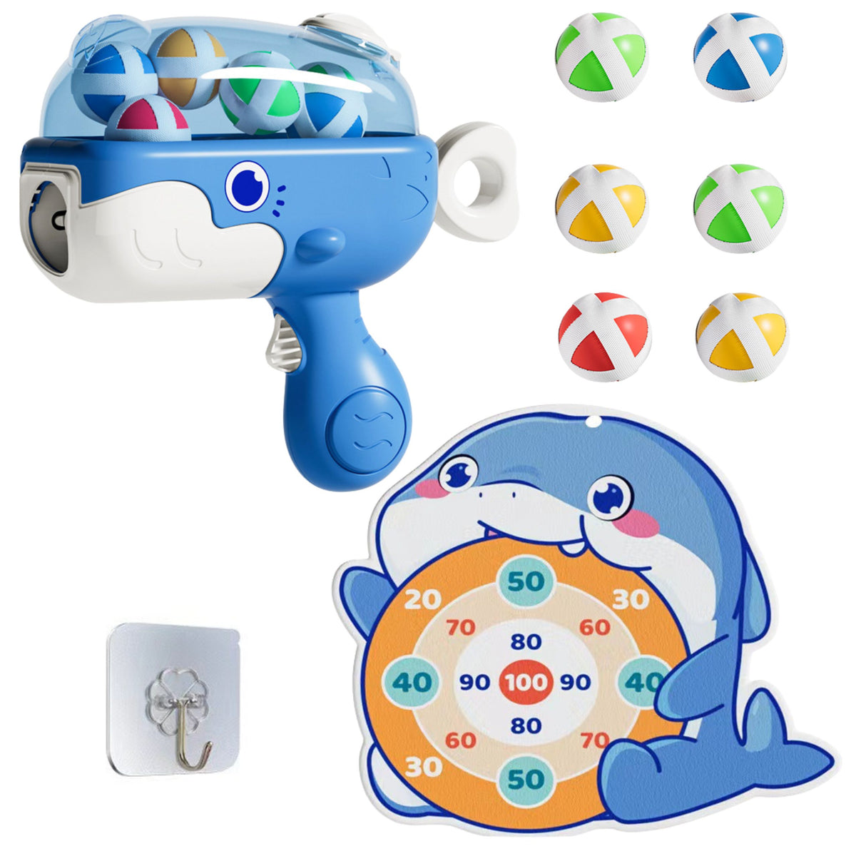 Velcro Ball Gun With Fabric Target Whale Blue