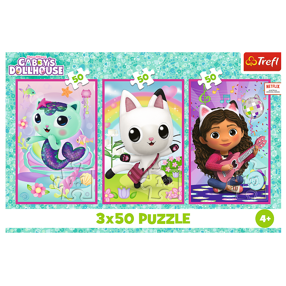 Puzzle 3x50 - Incontra Gabby e la casa delle bambole Gabbys Trefl 34876
