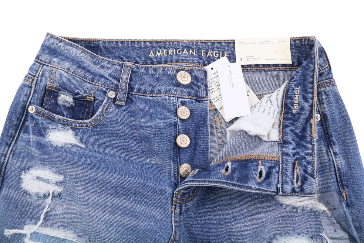 American Eagle Outfitters Tomgirl Kvinder Jeansshadow Patches Blue Distress