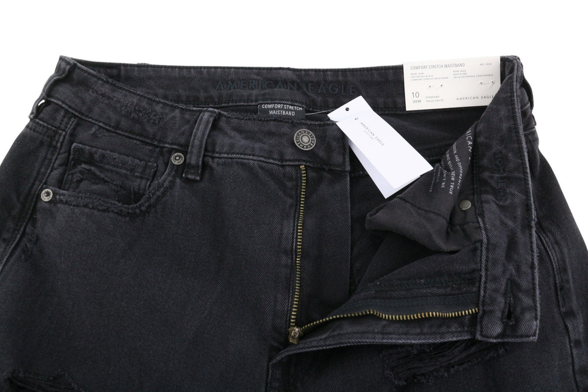 American Eagle Outfitters Mom Damen Jeans, bequemer Stretch-Bund, Distress
