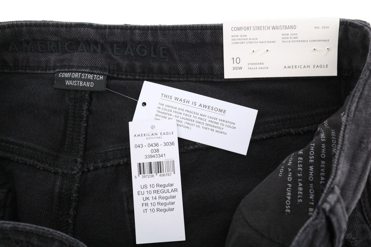 American Eagle Outfitters Mom Damen Jeans, bequemer Stretch-Bund, Distress