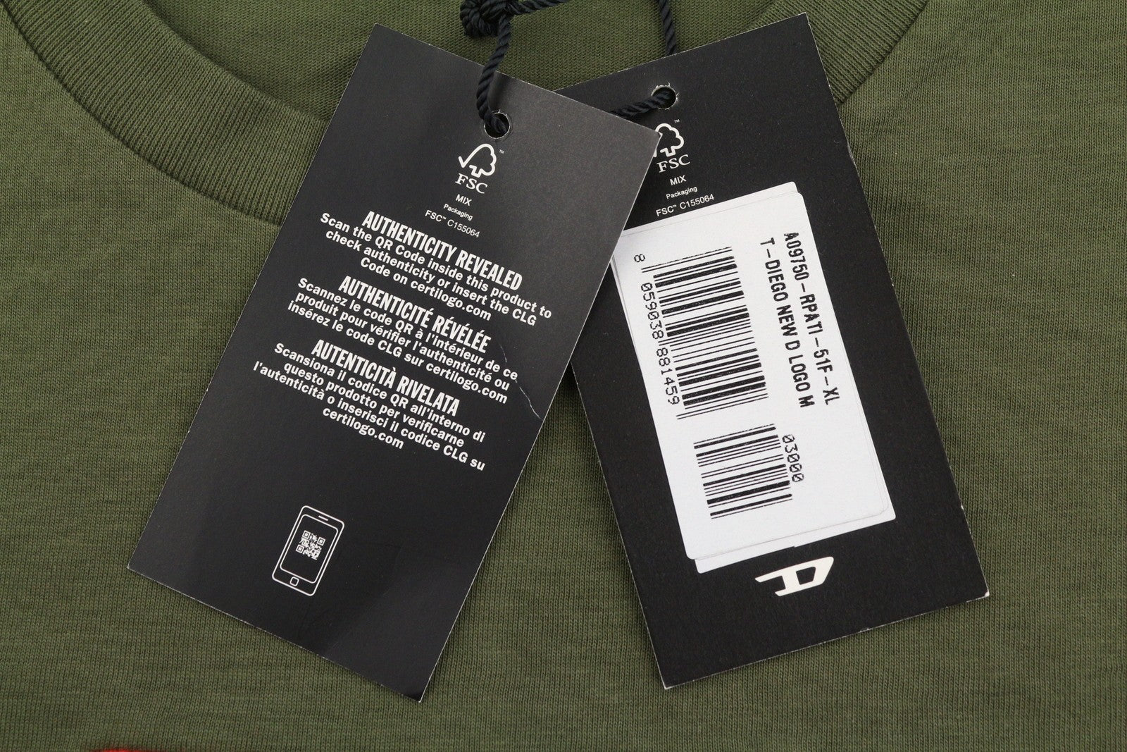 Diesel T-diego New D Logo Men T-shirtkhaki Green Cotton Tricot Short Sleeve